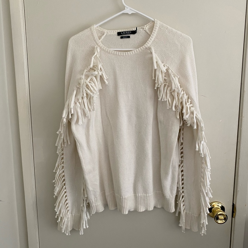 Ralph Lauren white fringe sweater